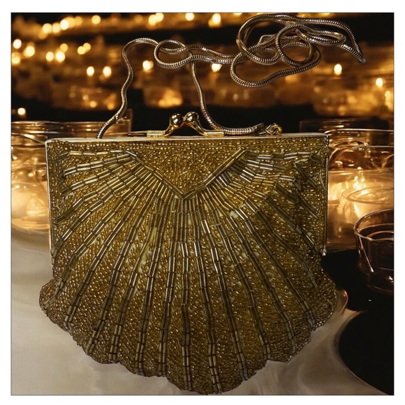 Vintage  Warren Reed Mermaid Gold Sequence Beaded Evening Cocktail 🍸 Clutch - Picture 1 of 6